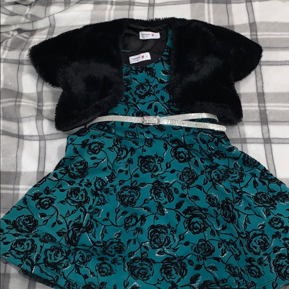 Girls green & silver party dress